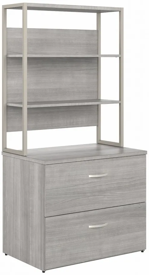 Steinbeck 2 Drawer File Cabinet w/ Hutch in Platinum Gray by Bush Industries