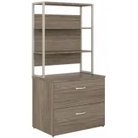Steinbeck 2 Drawer File Cabinet w/ Hutch in Modern Hickory by Bush Industries