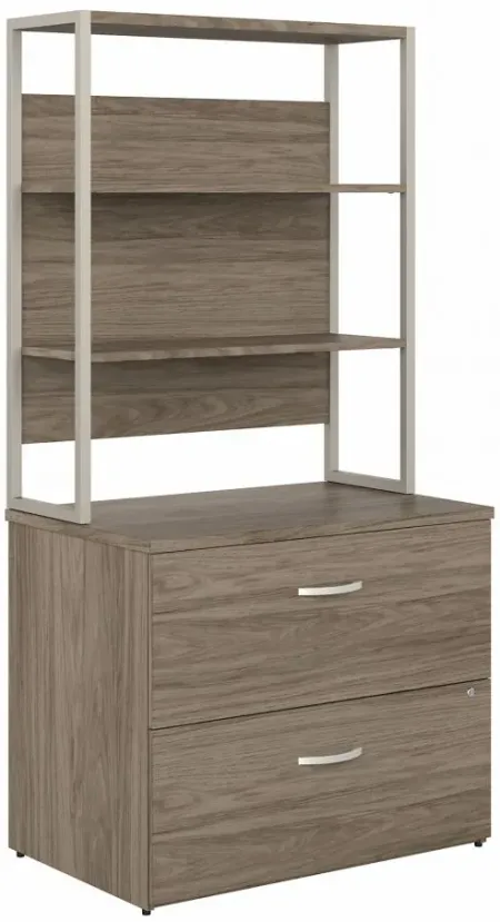 Steinbeck 2 Drawer File Cabinet w/ Hutch in Modern Hickory by Bush Industries