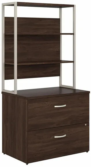 Steinbeck 2 Drawer File Cabinet w/ Hutch in Black Walnut by Bush Industries