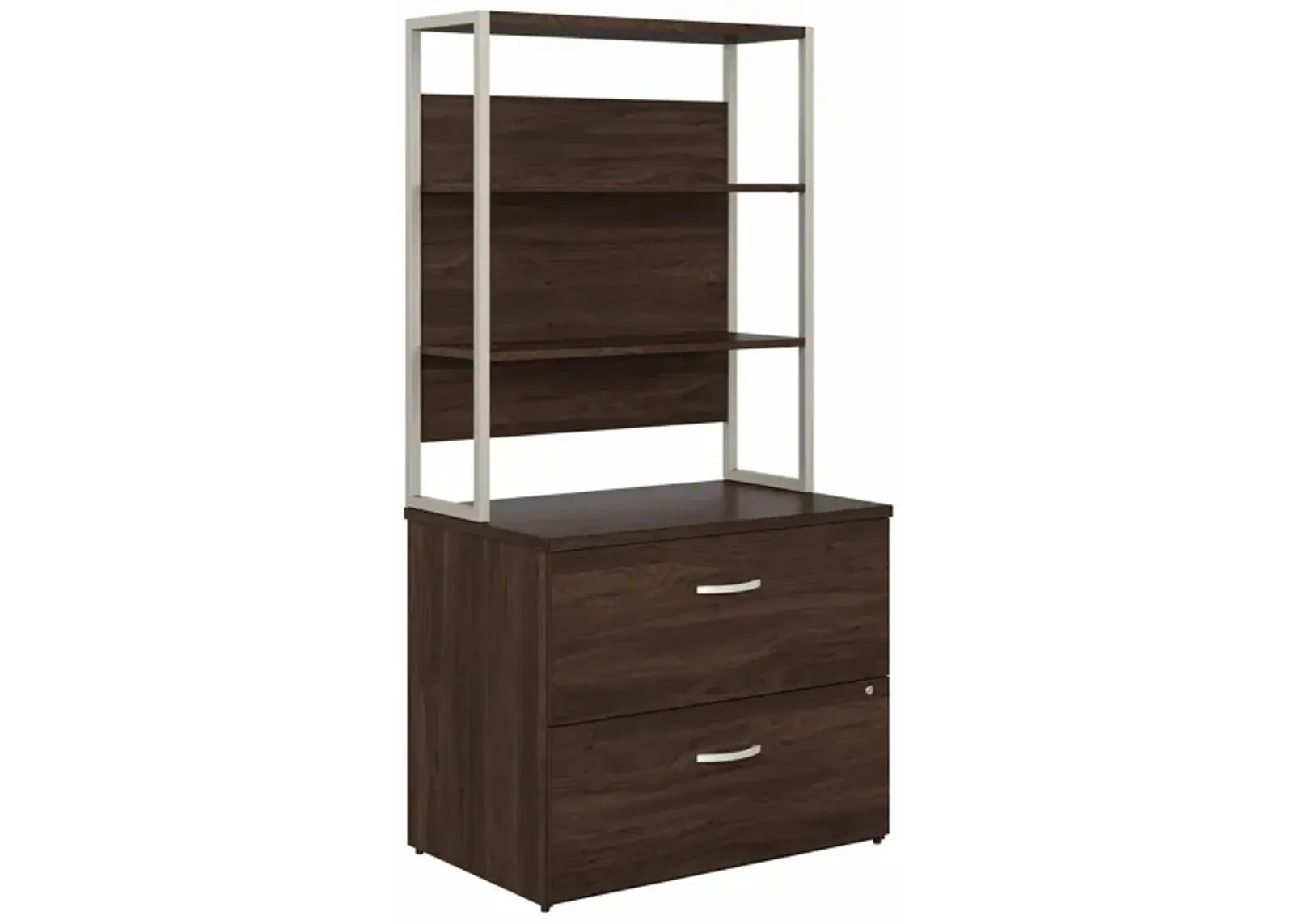 Steinbeck 2 Drawer File Cabinet w/ Hutch in Black Walnut by Bush Industries