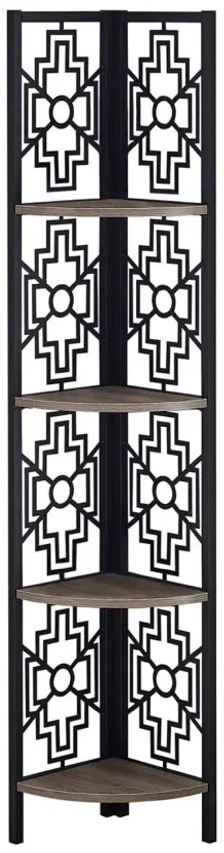 Noe Metal Corner Bookcase in Dark Taupe by Monarch Specialties