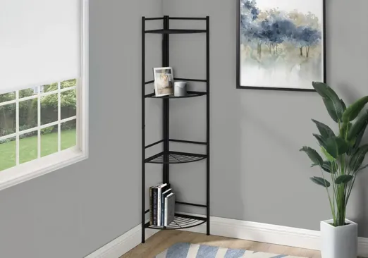 Renata Corner Metal Bookcase in Black by Monarch Specialties