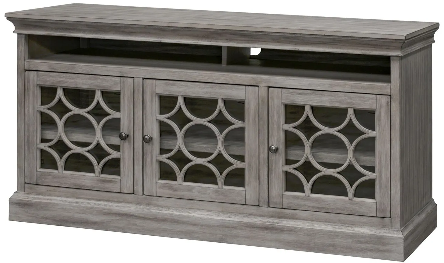 Felicity Rustic 60" Three Door TV Console in Subtle gray finish by Martin Furniture