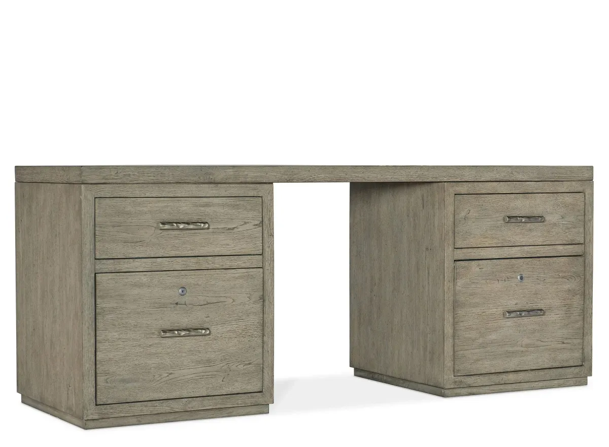 Linville Falls 72" Desk w/ Two Files in Mink: A soft smoked gray finish. Textured metal bar pulls in an antique pewter finish. by Hooker Furniture