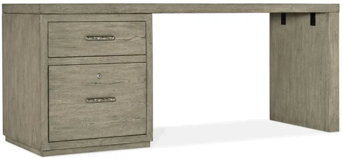 Linville Falls 72" Desk w/ One File in Mink: A soft smoked gray finish. Textured metal bar pulls in an antique pewter finish. by Hooker Furniture