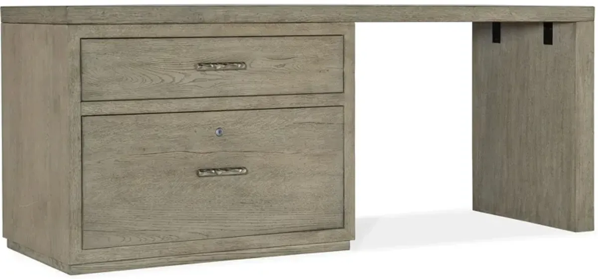 Linville Falls 72" Desk w/ Lateral File in Mink: A soft smoked gray finish. Textured metal bar pulls in an antique pewter finish. by Hooker Furniture