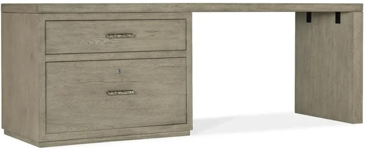 Linville Falls 84" Desk w/ Lateral File in Mink: A soft smoked gray finish. Textured metal bar pulls in an antique pewter finish. by Hooker Furniture