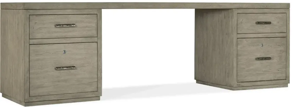 Linville Falls 96" Desk w/ Two Files in Mink: A soft smoked gray finish. Textured metal bar pulls in an antique pewter finish. by Hooker Furniture