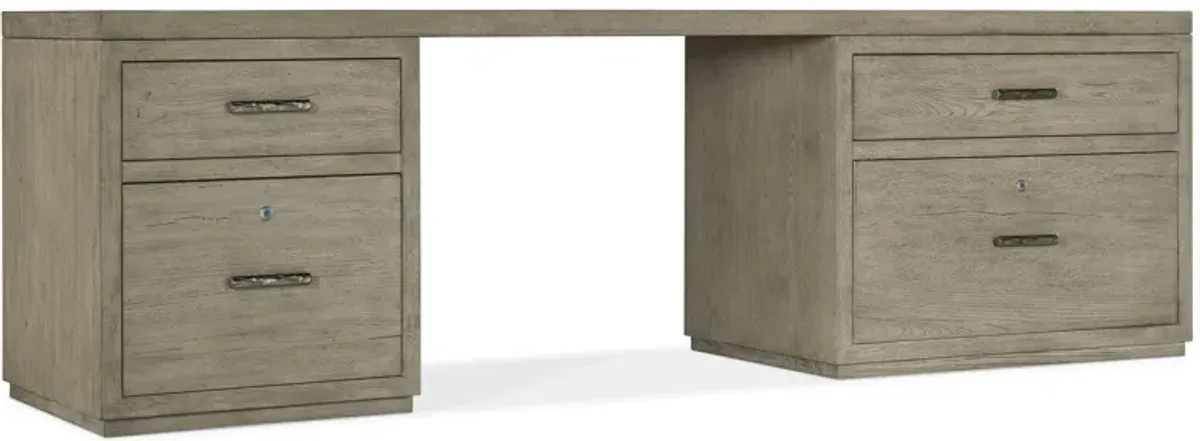 Linville Falls 96" Desk w/ Small File and Lateral File in Mink: A soft smoked gray finish. Textured metal bar pulls in an antique pewter finish. by Hooker Furniture