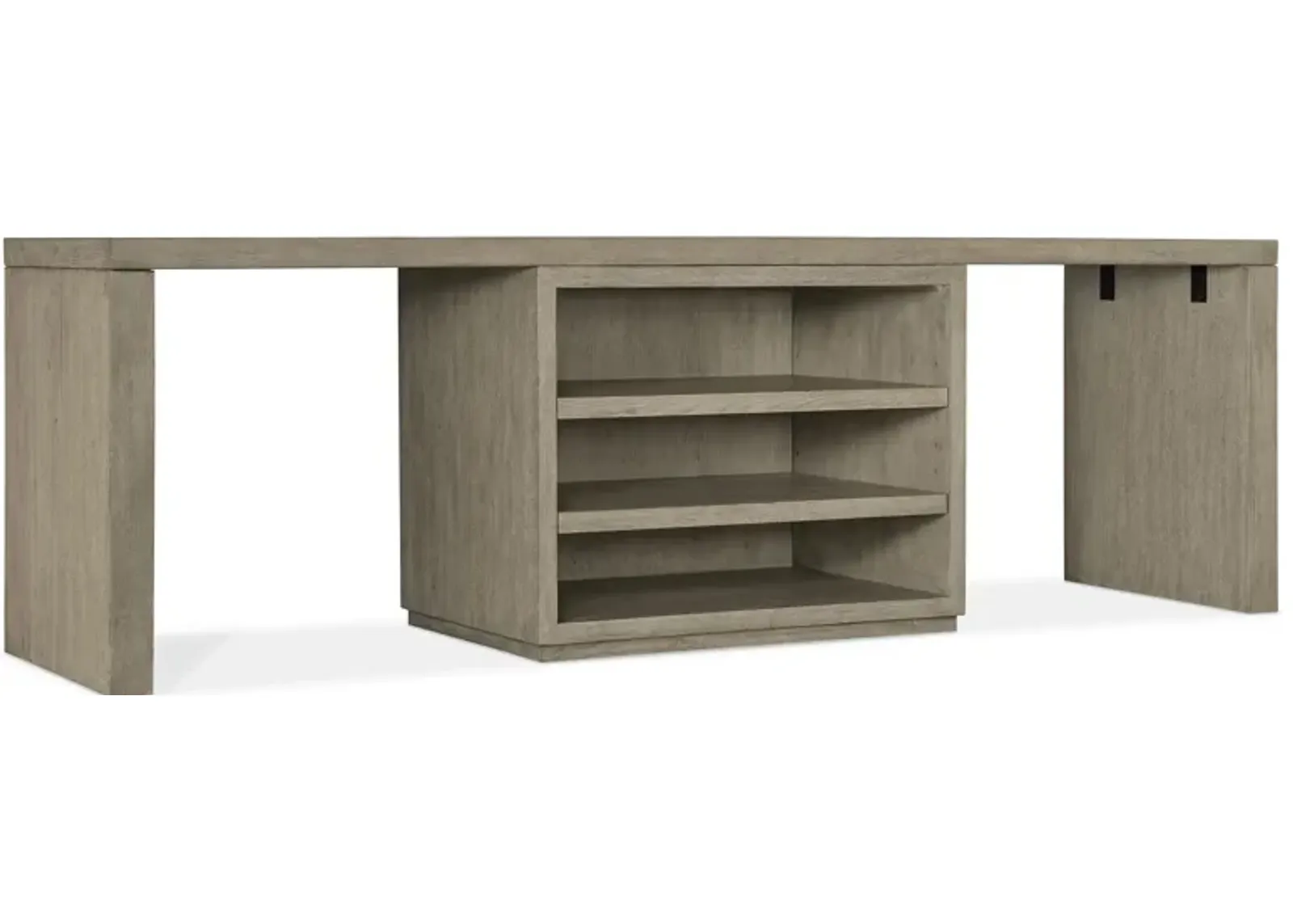 Linville Falls 96" Desk w/ Center Shelves in Mink: A soft smoked gray finish by Hooker Furniture