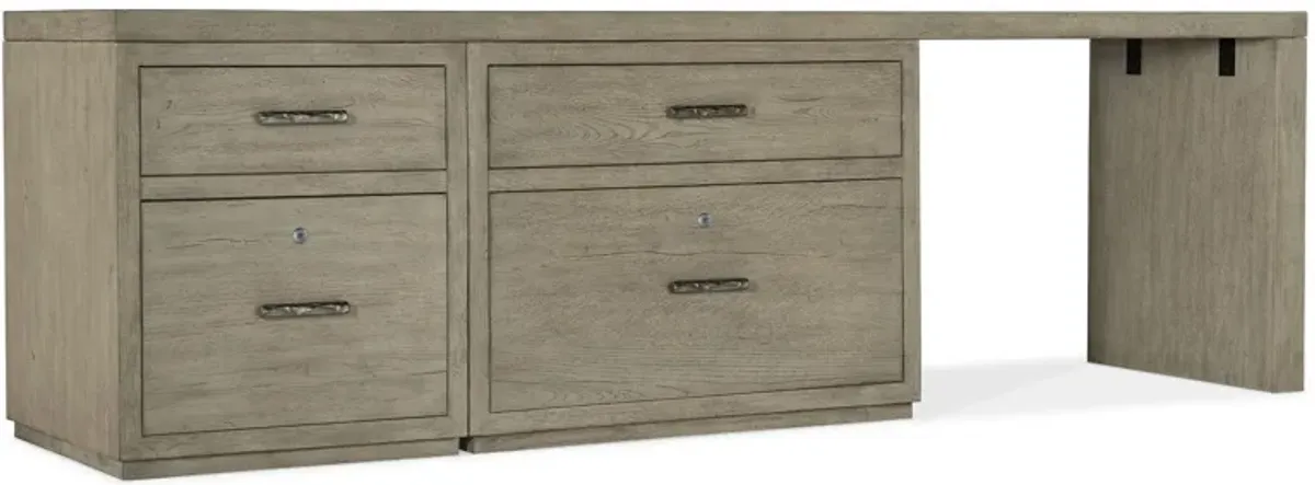 Linville Falls 96" Desk w/ File and Lateral File in Mink: A soft smoked gray finish. Textured metal bar pulls in an antique pewter finish. by Hooker Furniture