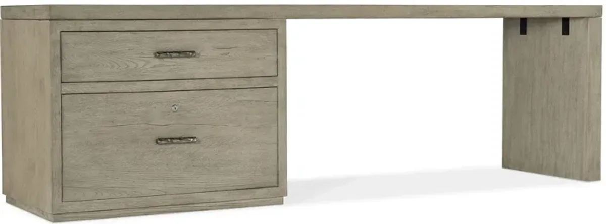 Linville Falls 96" Desk w/ Lateral File in Mink: A soft smoked gray finish. Textured metal bar pulls in an antique pewter finish. by Hooker Furniture