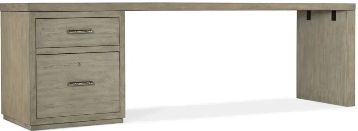 Linville Falls 96" Desk w/ File in Mink: A soft smoked gray finish. Textured metal bar pulls in an antique pewter finish. by Hooker Furniture