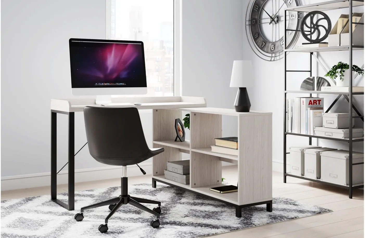 Bayflynn L-Desk in White/Black by Ashley Express