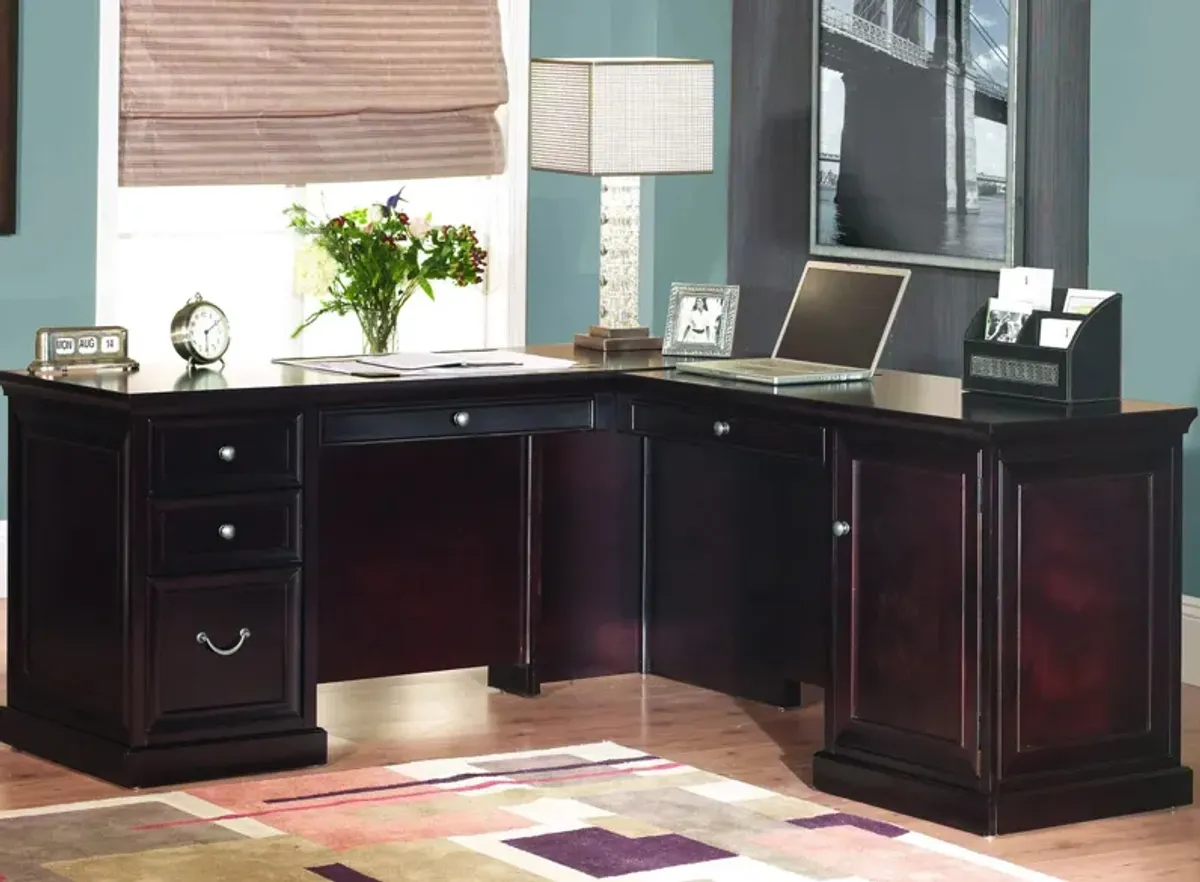 Fulton Executive L-Desk and Return in Espresso dark brown finish by Martin Furniture