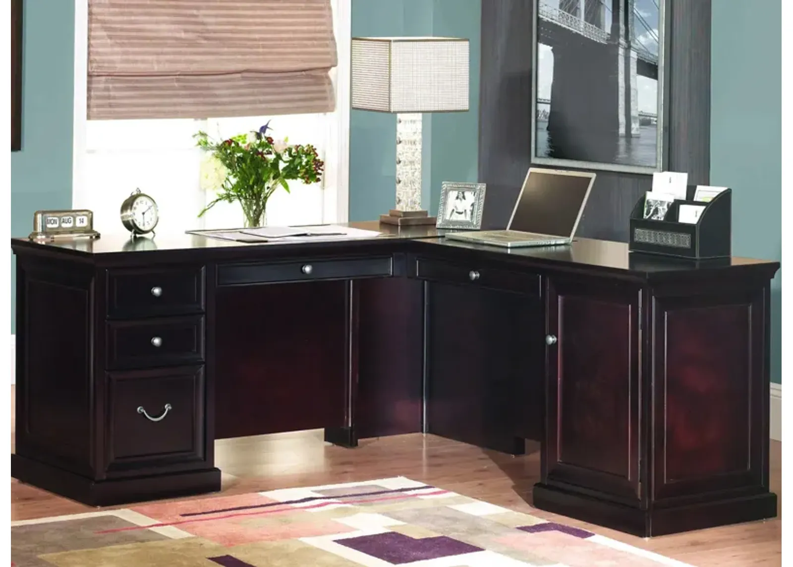 Fulton Executive L-Desk and Return in Espresso dark brown finish by Martin Furniture