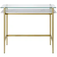 Davis 36" Desk with Faux Marble Shelf in Brass/Faux Marble by Hudson & Canal