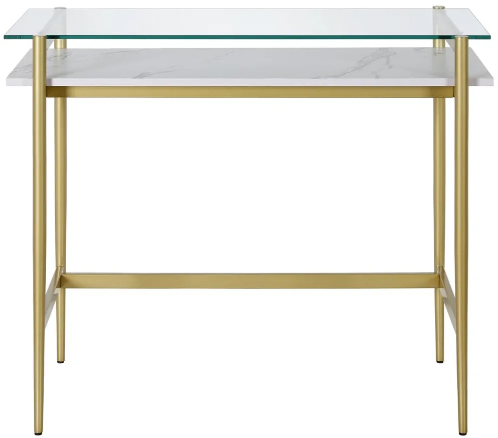 Davis 36" Desk with Faux Marble Shelf in Brass/Faux Marble by Hudson & Canal