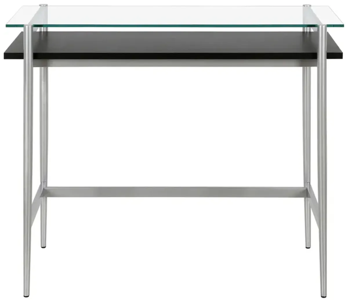 Davis 36" Silver Desk with Woodgrain Shelf in Silver by Hudson & Canal