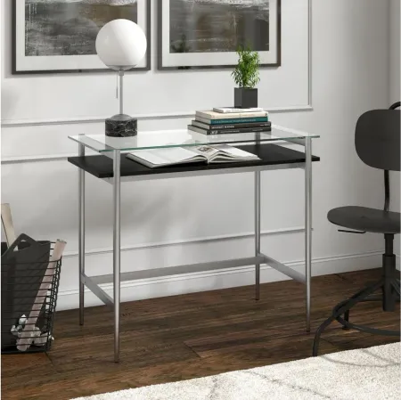Davis 36" Silver Desk with Woodgrain Shelf in Silver by Hudson & Canal