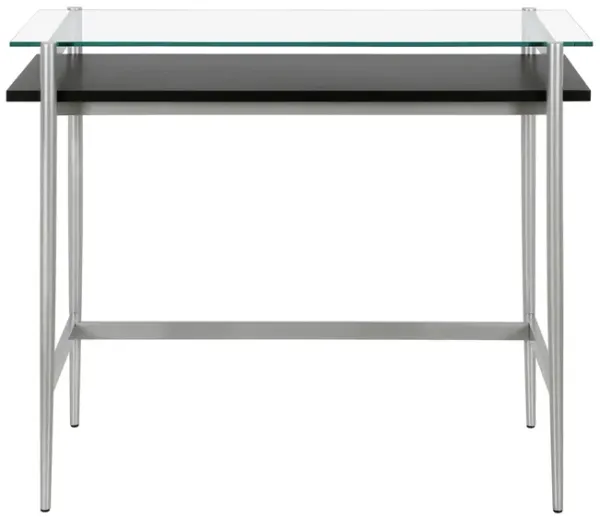 Davis 36" Silver Desk with Woodgrain Shelf