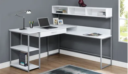 Charlie Computer Desk in WHITE SILVER METAL by Monarch Specialties