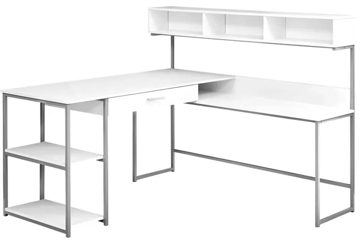 Charlie Computer Desk in WHITE SILVER METAL by Monarch Specialties