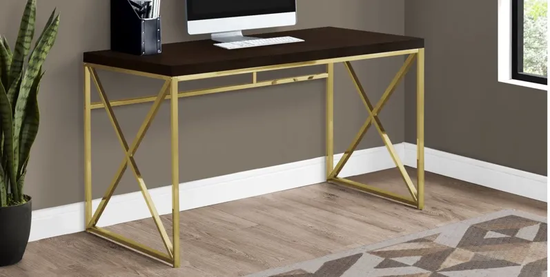 Chiara Computer Desk in ESPRESSO GOLD METAL by Monarch Specialties