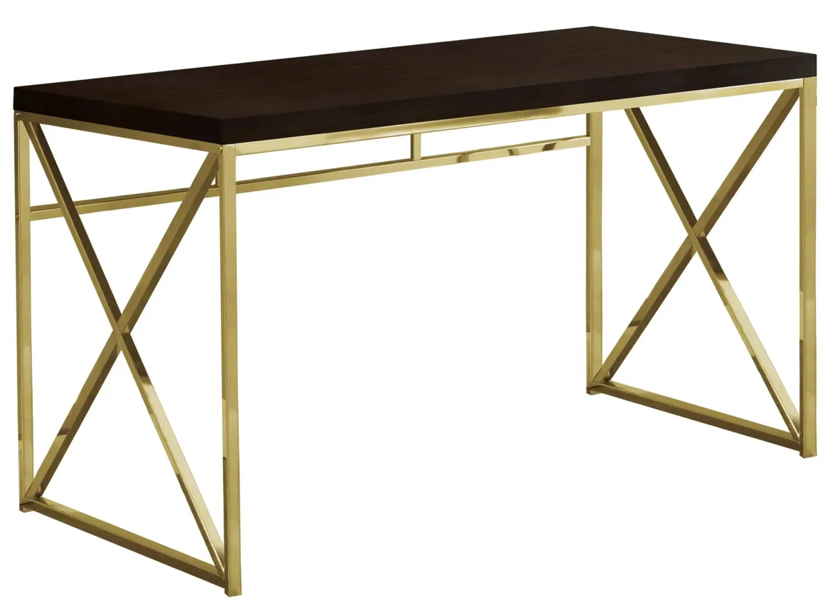 Chiara Computer Desk in ESPRESSO GOLD METAL by Monarch Specialties