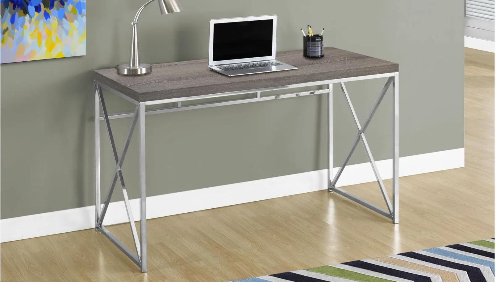 Chiara Computer Desk in DARK TAUPE CHROME METAL by Monarch Specialties