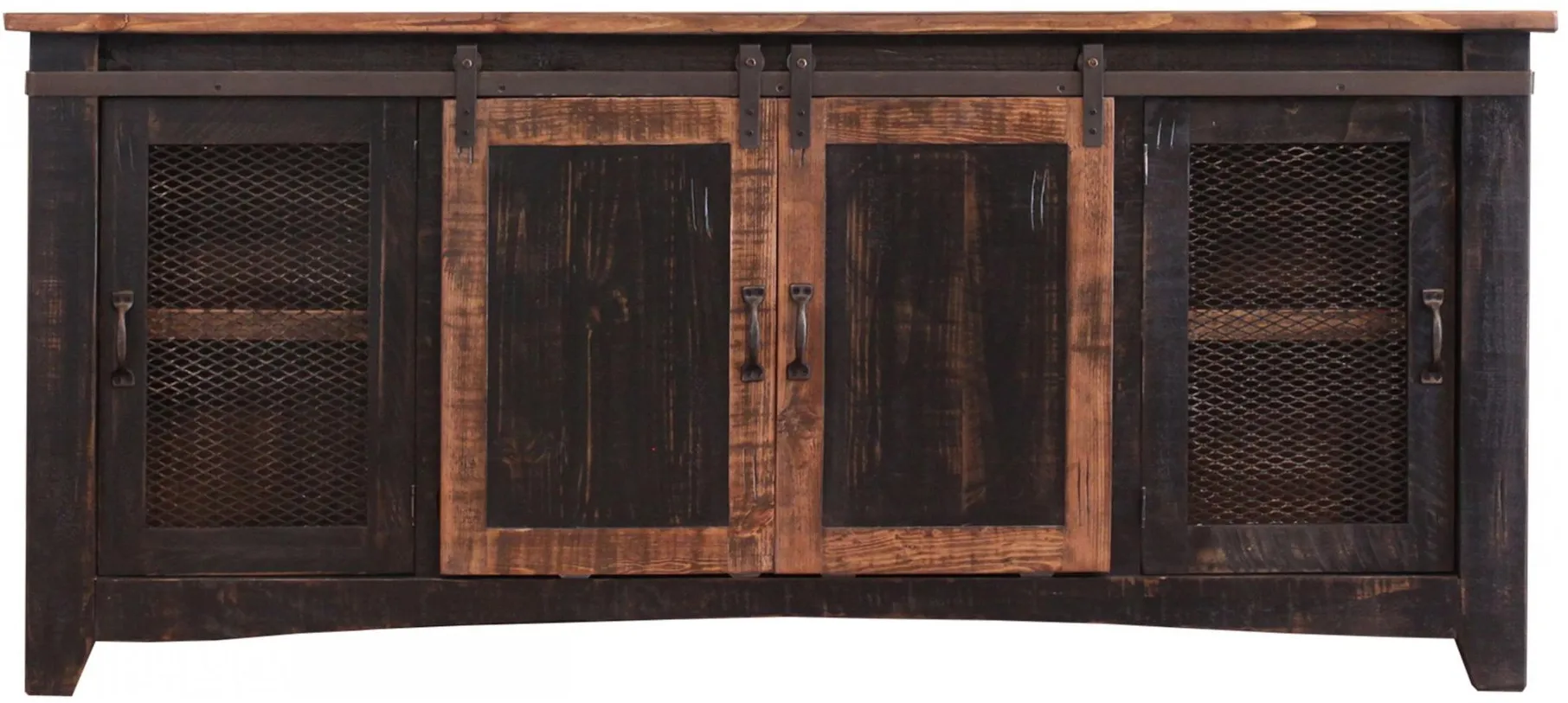 Pueblo 80" TV Console in Distressed Black by International Furniture Direct