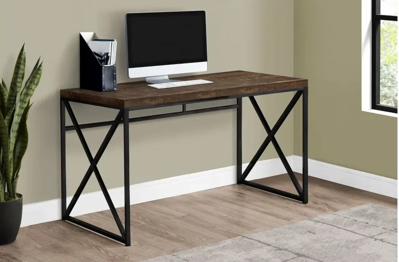 Chiara Computer Desk in BROWN BLACK METAL by Monarch Specialties