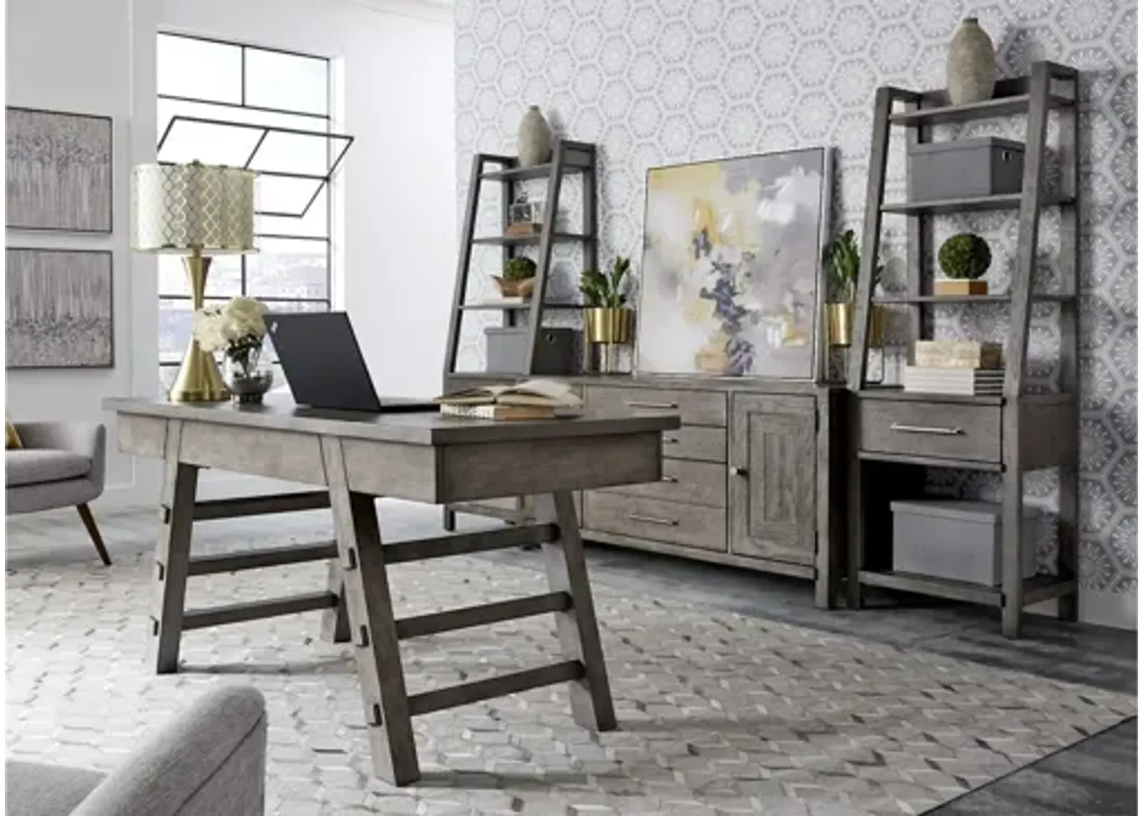 Marguerite 4-pc. Desk in Dusty Charcoal Finish w/ Heavy Distressing by Liberty Furniture