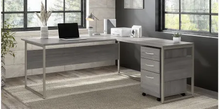 Steinbeck L-Shaped Desk w/ File Cabinet in Platinum Gray by Bush Industries