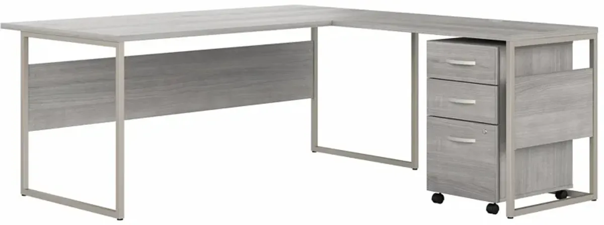 Steinbeck L-Shaped Desk w/ File Cabinet in Platinum Gray by Bush Industries