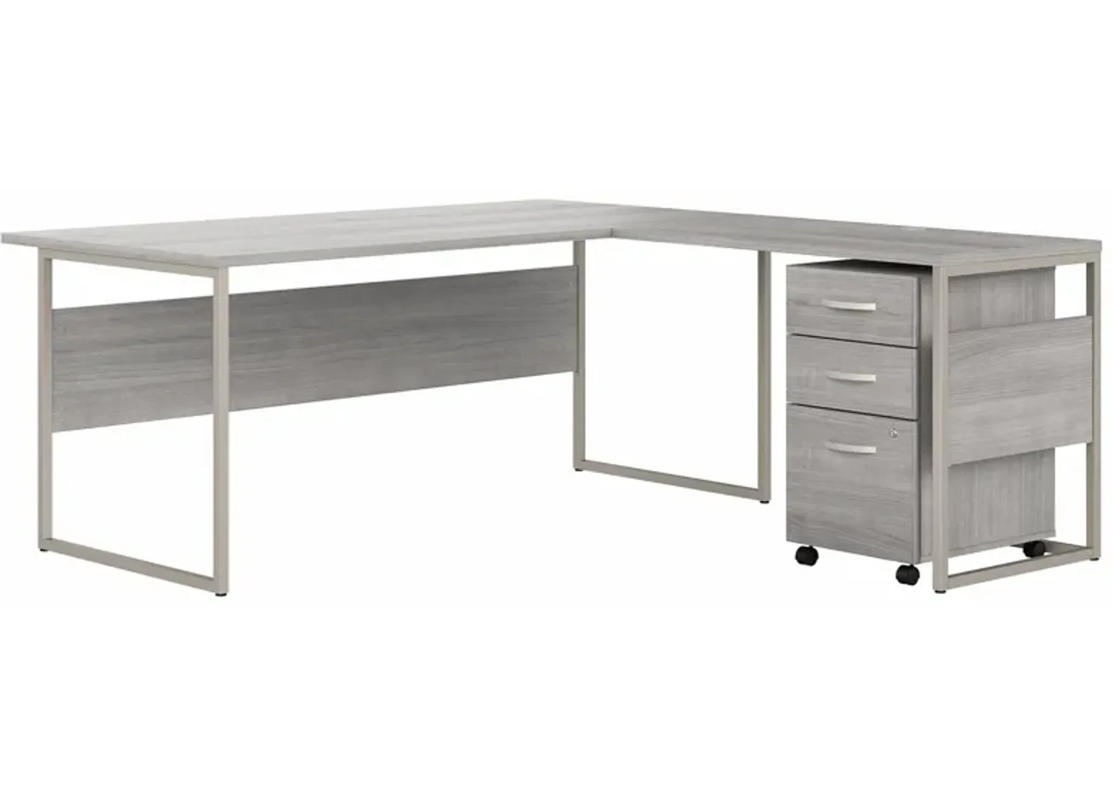 Steinbeck L-Shaped Desk w/ File Cabinet in Platinum Gray by Bush Industries