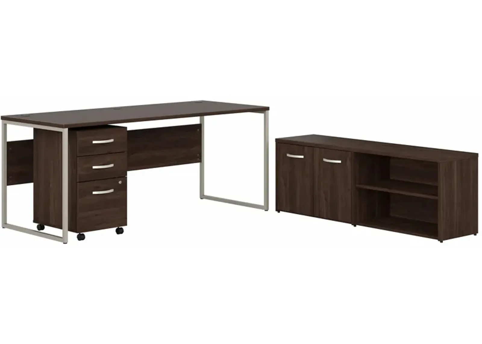 Steinbeck Computer Desk w/ Credenza and File Cabinet in Black Walnut by Bush Industries