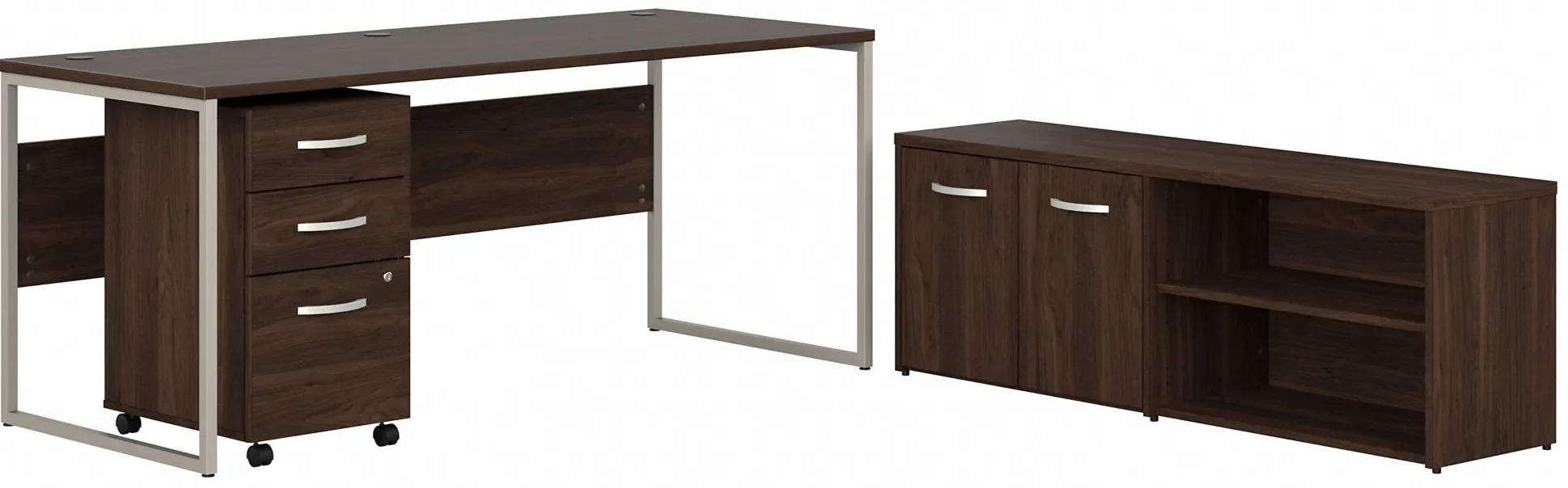Steinbeck Computer Desk w/ Credenza and File Cabinet in Black Walnut by Bush Industries