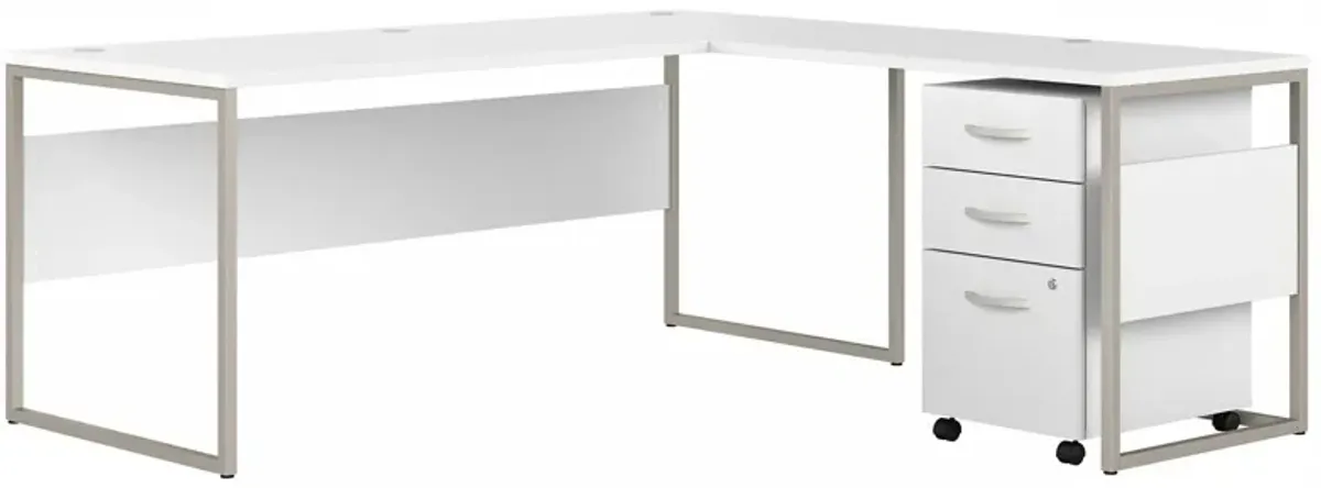 Steinbeck L-Shaped Desk w/ File Cabinet in White by Bush Industries