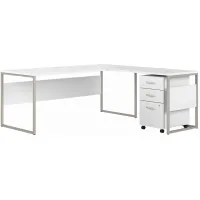 Steinbeck L-Shaped Desk w/ File Cabinet in White by Bush Industries