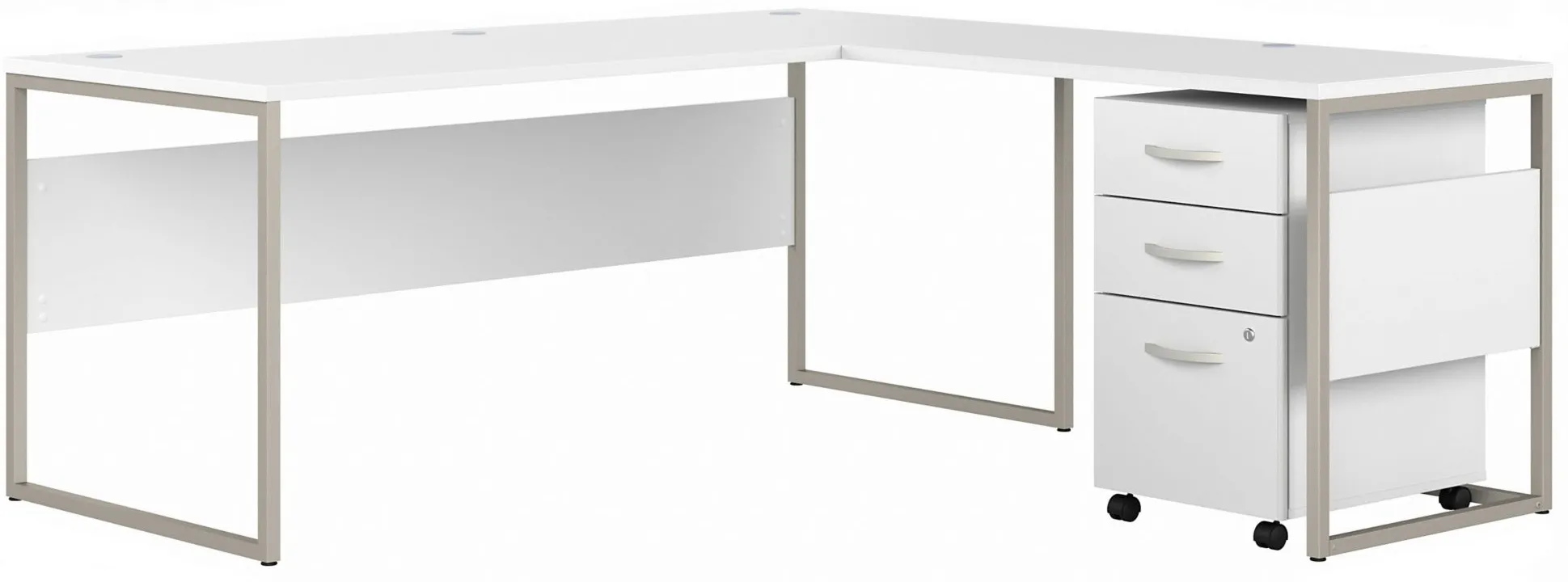 Steinbeck L-Shaped Desk w/ File Cabinet in White by Bush Industries