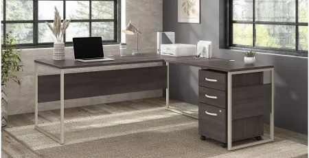 Steinbeck L-Shaped Desk w/ File Cabinet in Storm Gray by Bush Industries