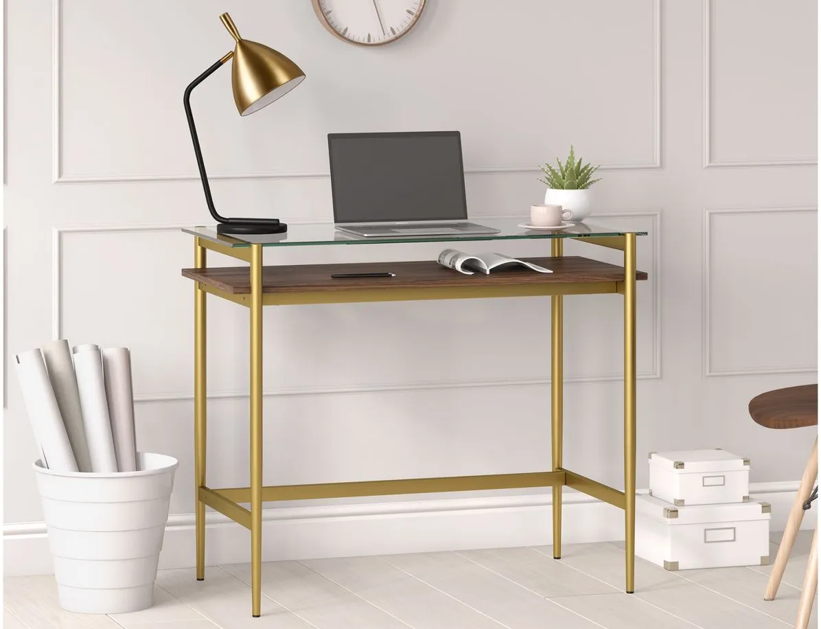 Davisan 36" Writing Desk in Brass/Walnut by Hudson & Canal