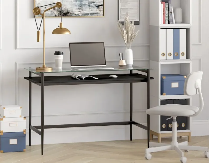 Davisan 46" Writing Desk in Blackened Bronze/Black Woodgrain by Hudson & Canal