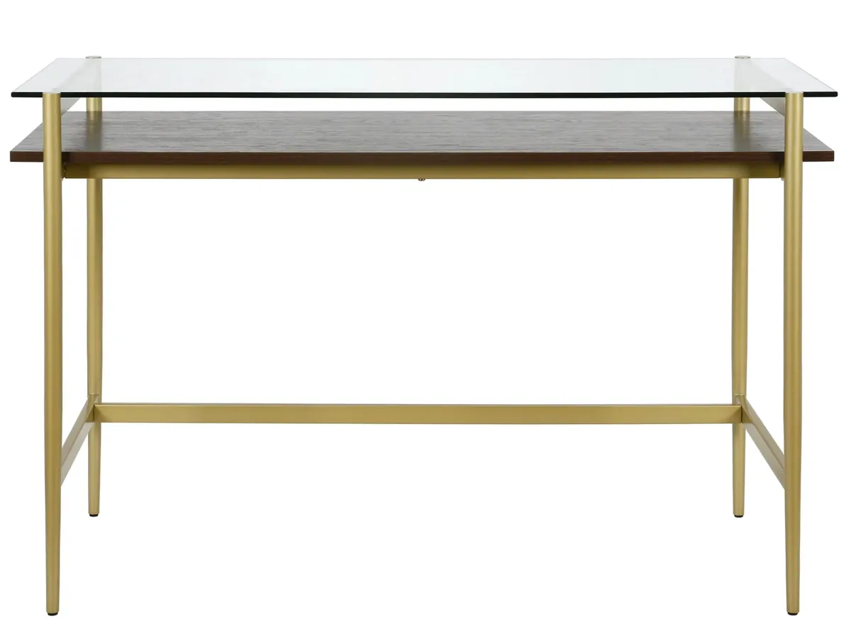 Davisan 46" Writing Desk in Brass/Walnut by Hudson & Canal