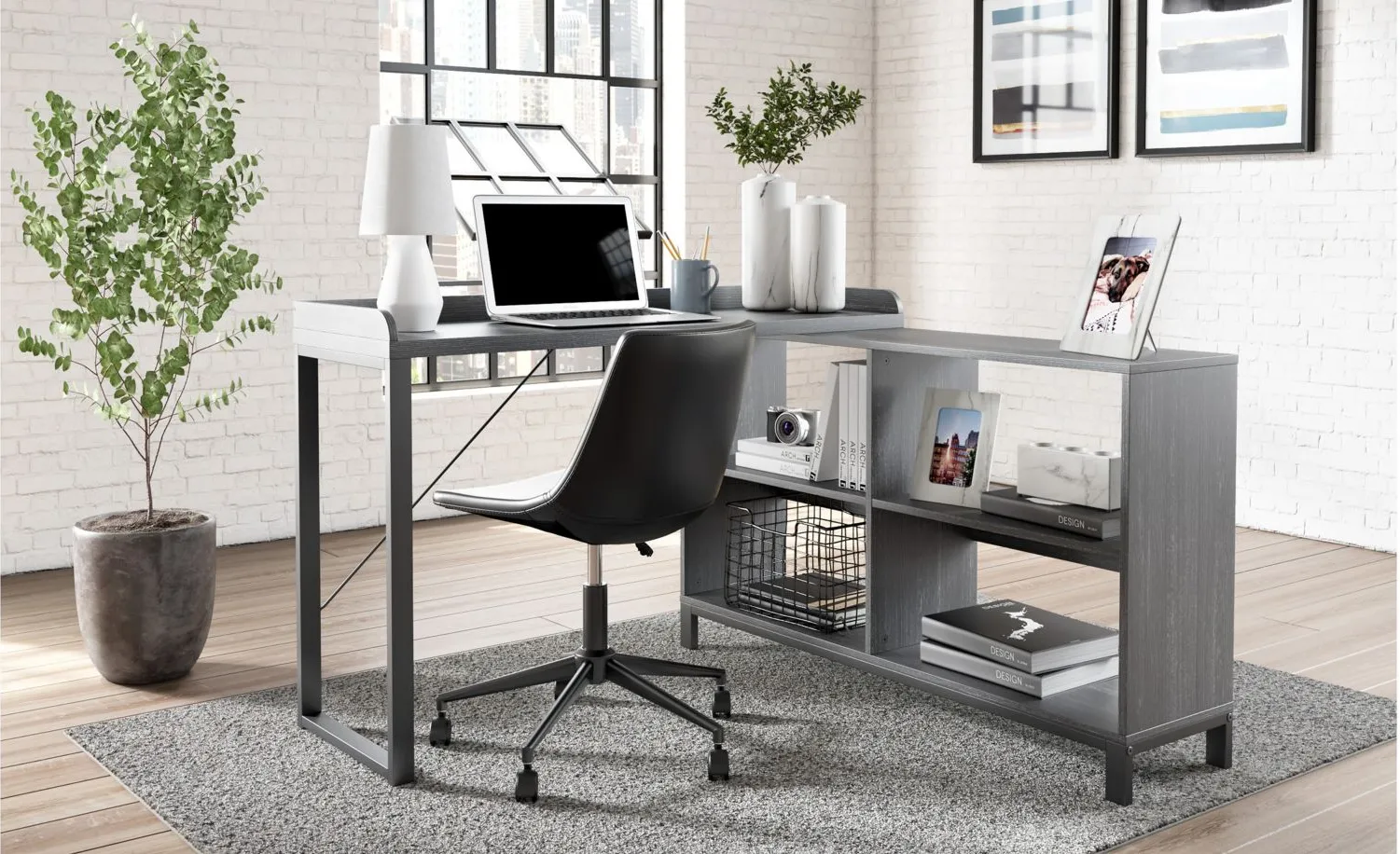 Yarlow Home Office L-Desk in Black by Ashley Express