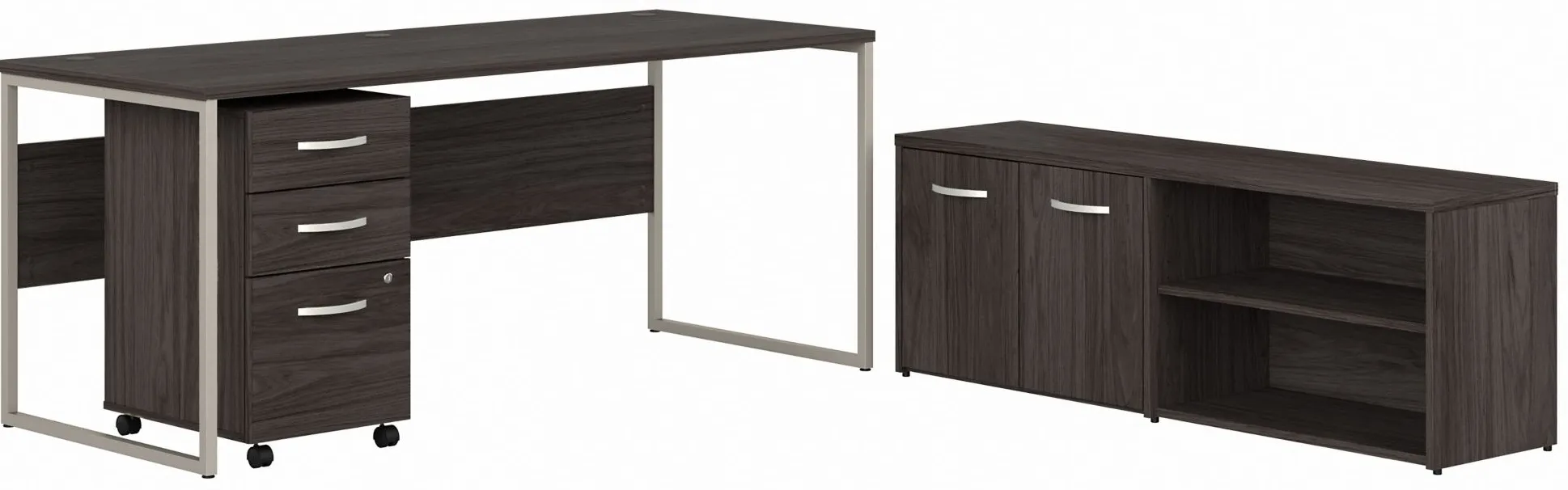 Steinbeck Workstation Desk w/ Credenza and File Cabinet in Storm Gray by Bush Industries