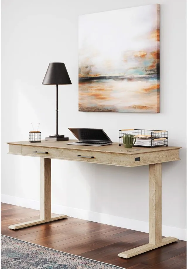 Elmferd Adjustable Height Desk in Natural by Ashley Express