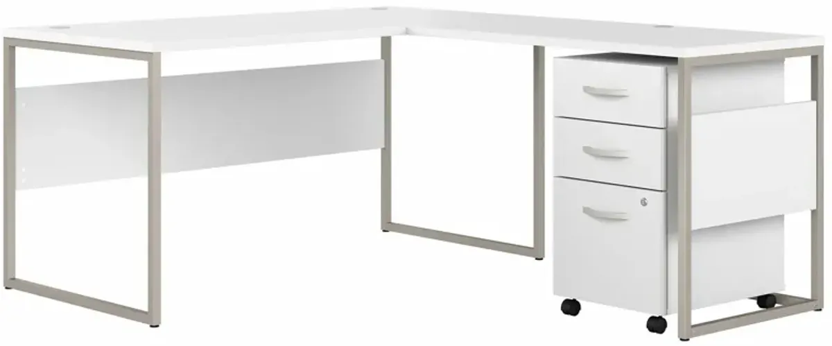 Steinbeck L-Shaped Writing Desk w/ File Cabinet in White by Bush Industries